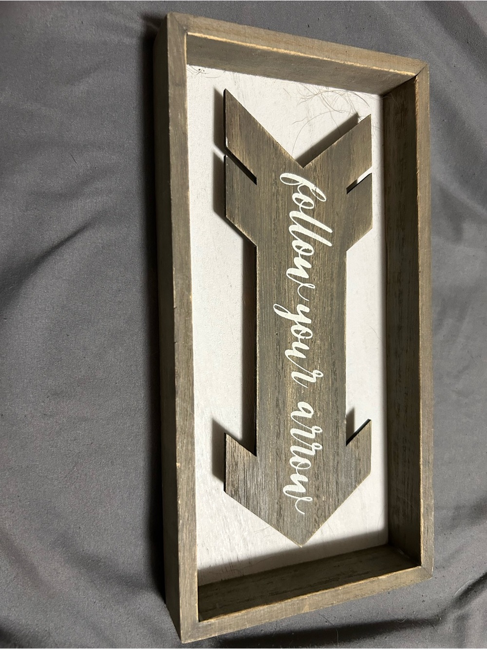Wooden Arrow Wall Sign - 'Follow Your Arrow' in Natural Taupe and White